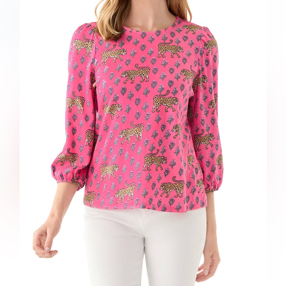 Crown & Ivy 3/4 puff sleeve printed top XXL NWT